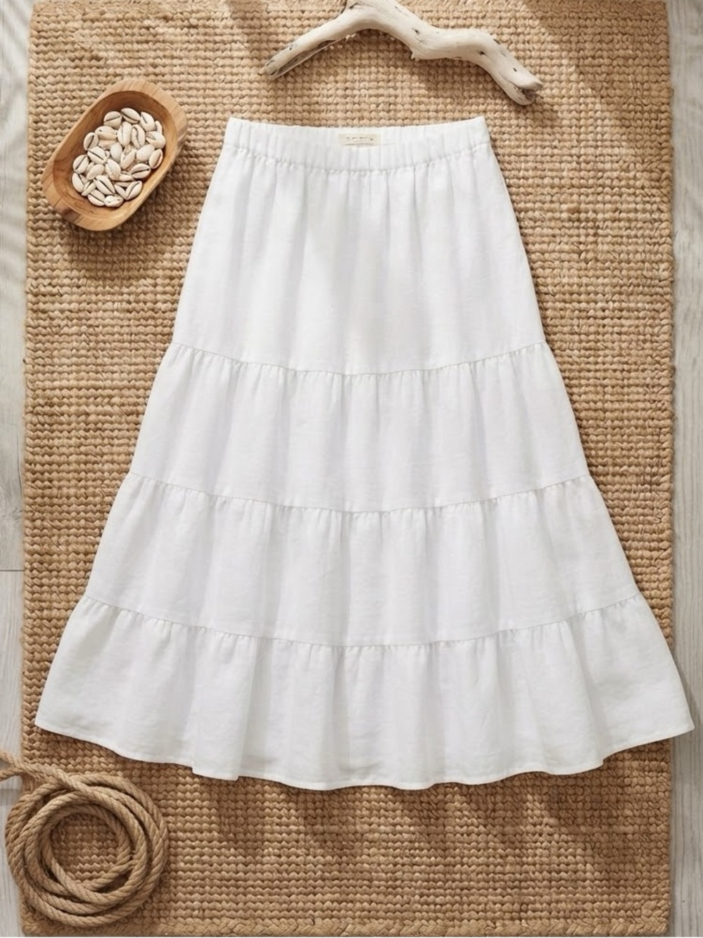 OLIVE & CO White Coastal Grandmother Tiered Maxi Skirt